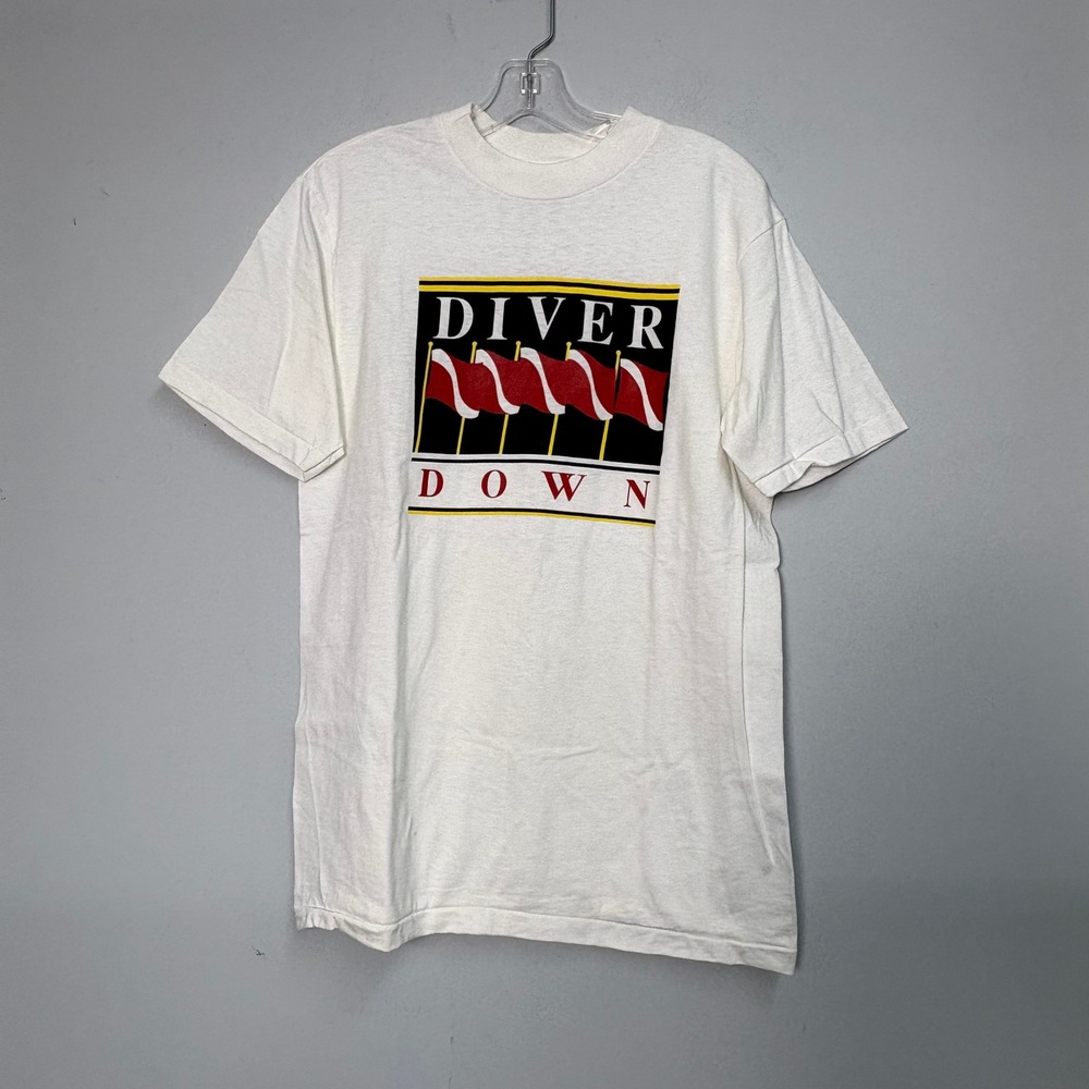 Vintage Touch of Gold Diver Down Graphic T-Shirt White Single Stitch Large USA